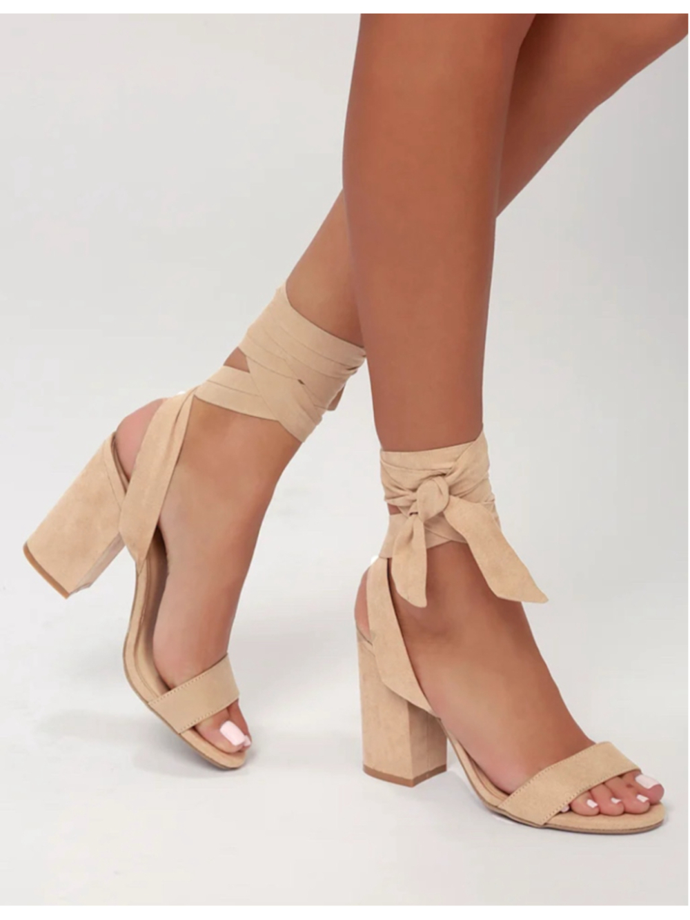 Lulus Beige Lace-Up Block Heel Sandals
